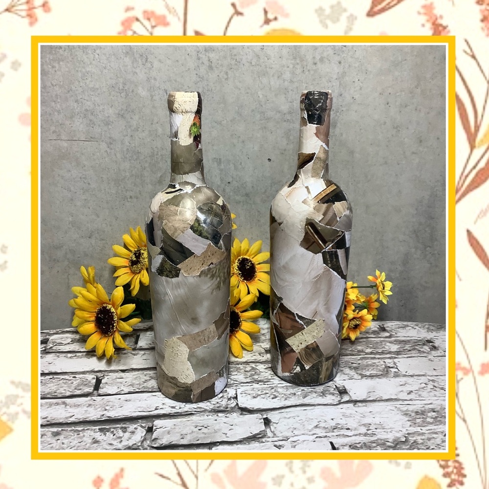 🍒 2PC TAN BOTTLE DECOR COLLAGE DECORATIONS HOME COLLEGE BROWN MIX DESIGN CUSTOM